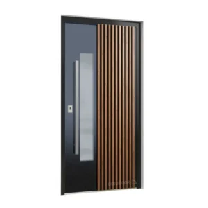 ALU LL04 -Contemporary aluminum front door featuring vertical aluminum slats
