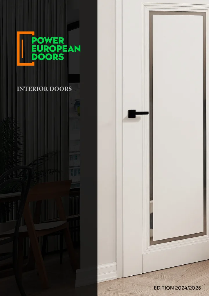 Interior Doors catalog cover – white interior door with a black handle